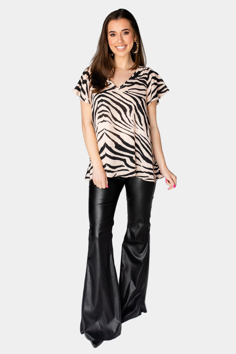 BuddyLove Avril Flutter Sleeve V-Neck Top - Zebra Striped