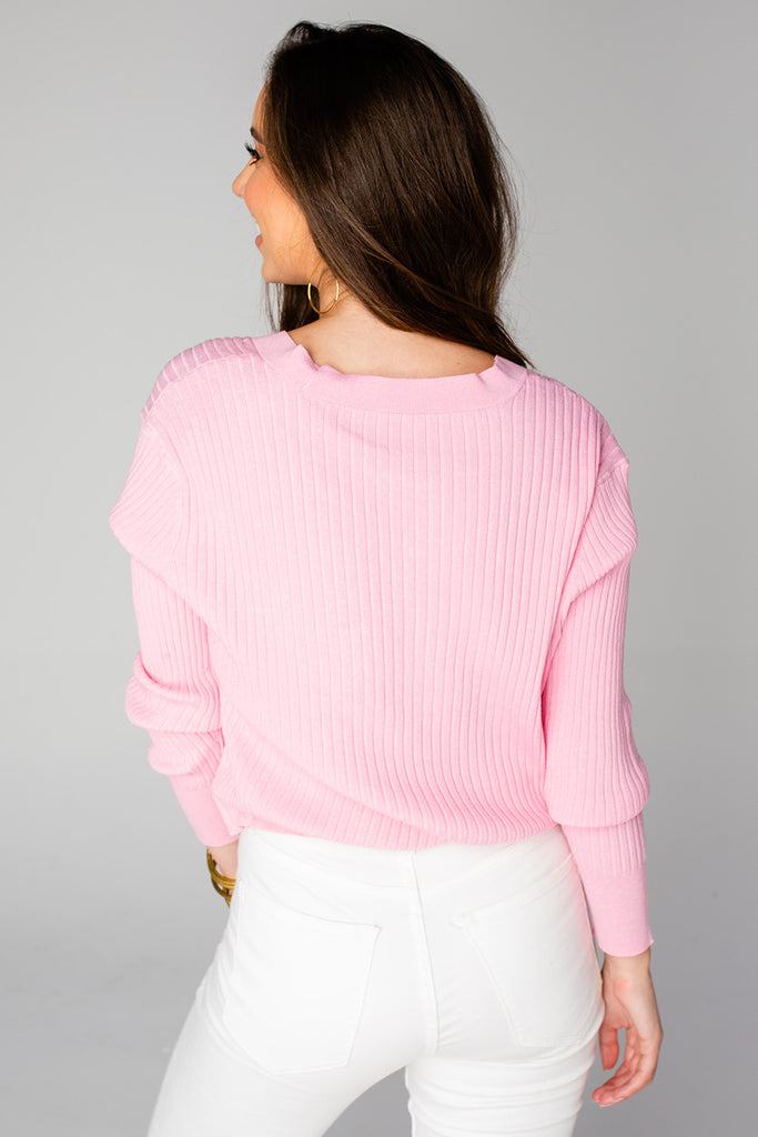 BuddyLove Noah Cropped Ribbed Sweater - Pink