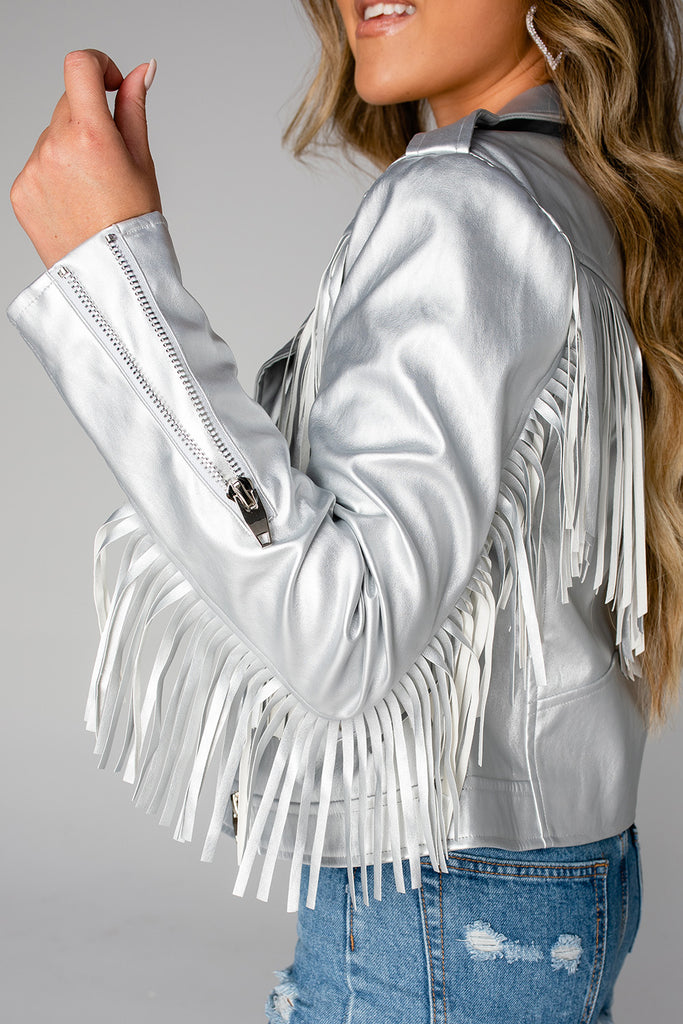 BuddyLove Francesca Fringe Vegan Leather Jacket - Silver