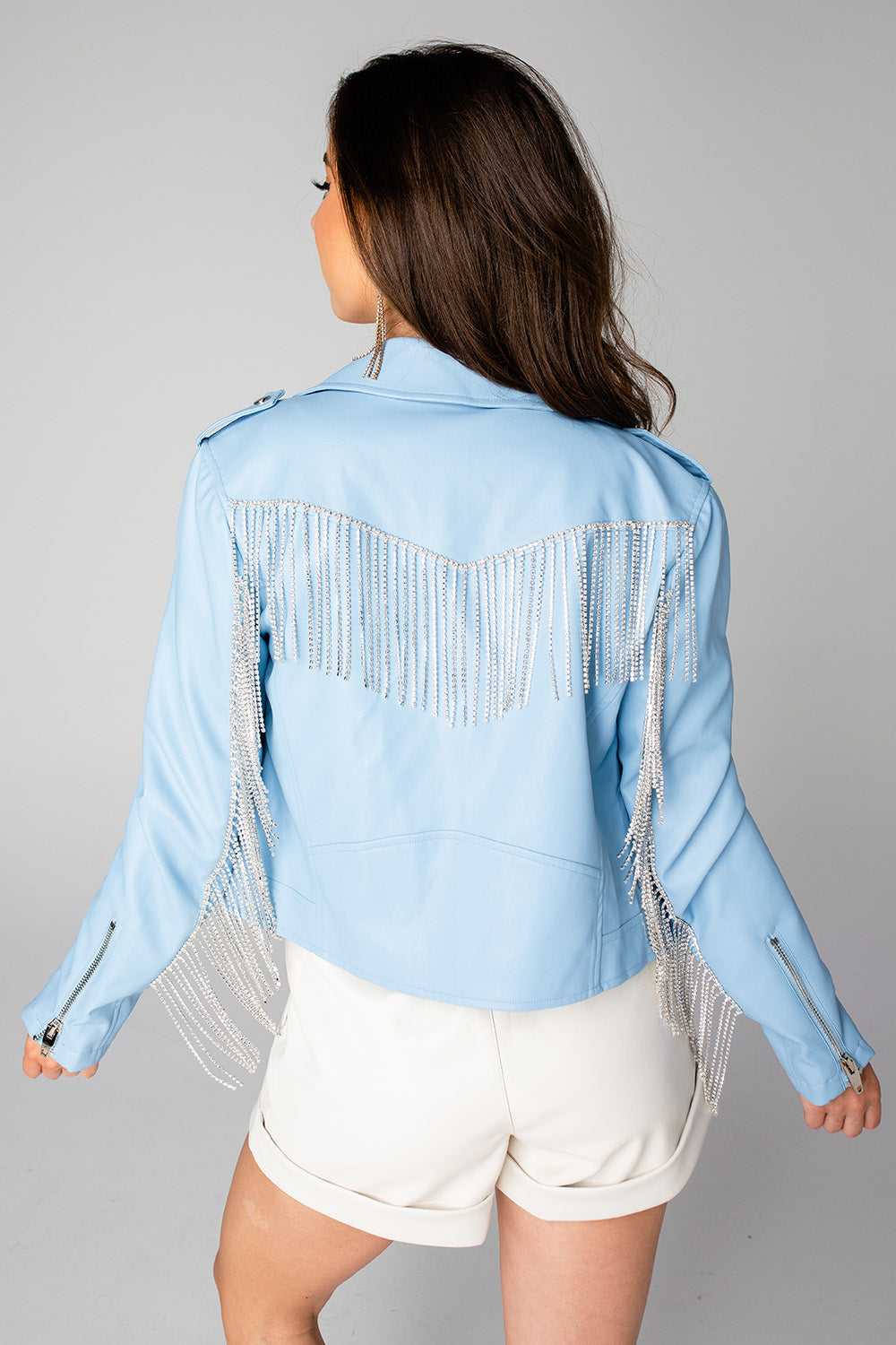 Blue B Rhinestone Fringe Denim Jacket - Women's Coats/Jackets in Off White