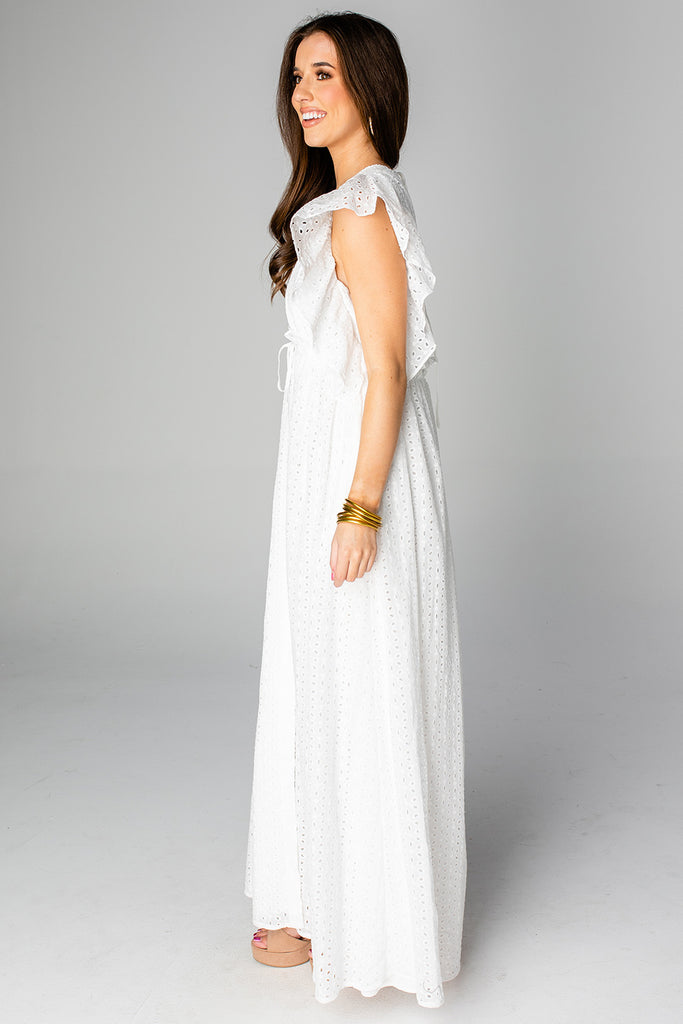BuddyLove Amelia Ruffle Sleeve Maxi Dress - White Eyelet