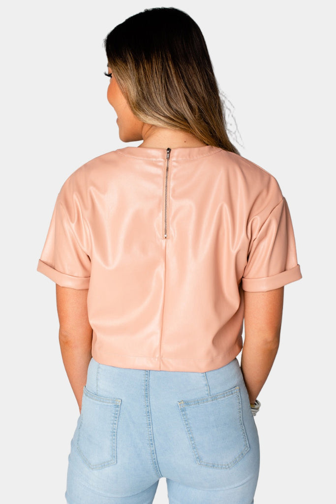 BuddyLove Taylor Cropped Vegan Leather Top - Nude