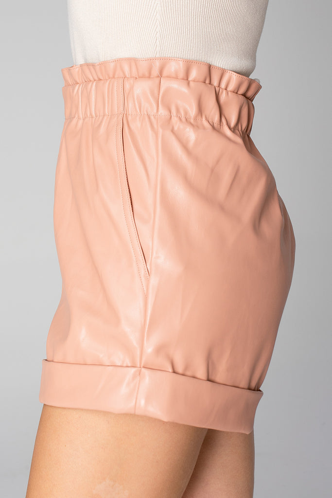 BuddyLove Peyton Paperbag Vegan Leather Shorts - Nude