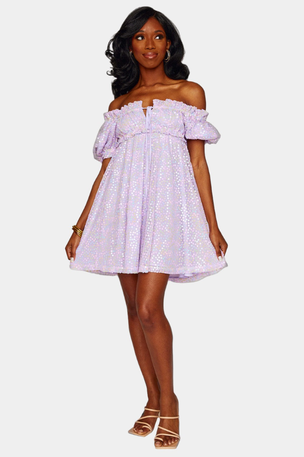 BuddyLove Jac Puff Sleeve Short Dress - Lavender