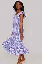 BuddyLove Brynn Ruffle Shoulder Midi Dress - Purple Checker