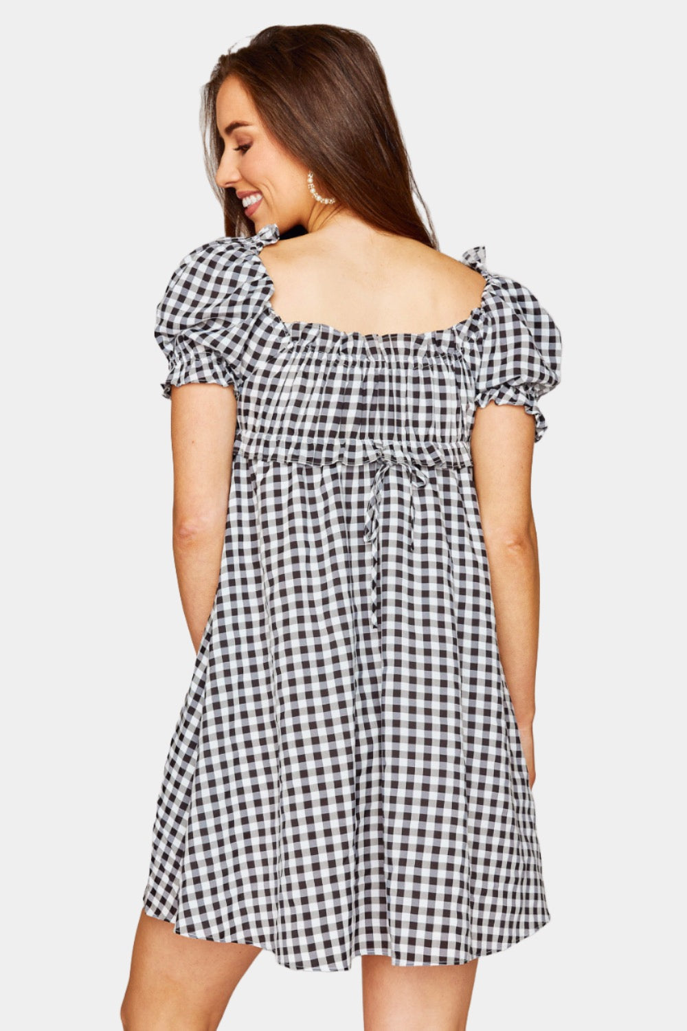 BuddyLove Jac Puff Sleeve Short Dress - Black Plaid