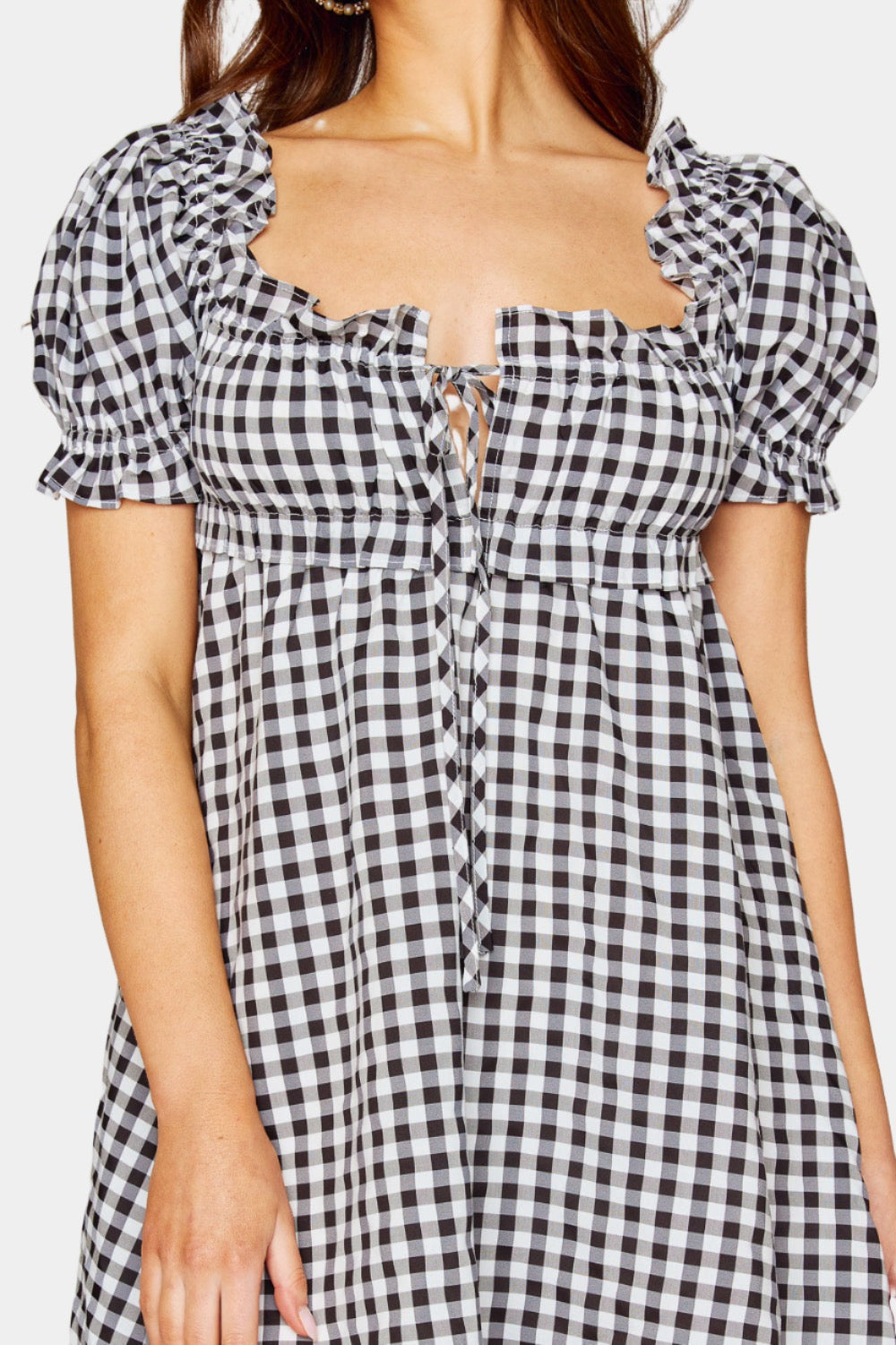 BuddyLove Jac Puff Sleeve Short Dress - Black Plaid