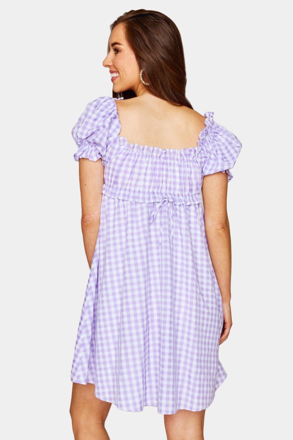 BuddyLove Jac Puff Sleeve Short Dress - Purple Plaid