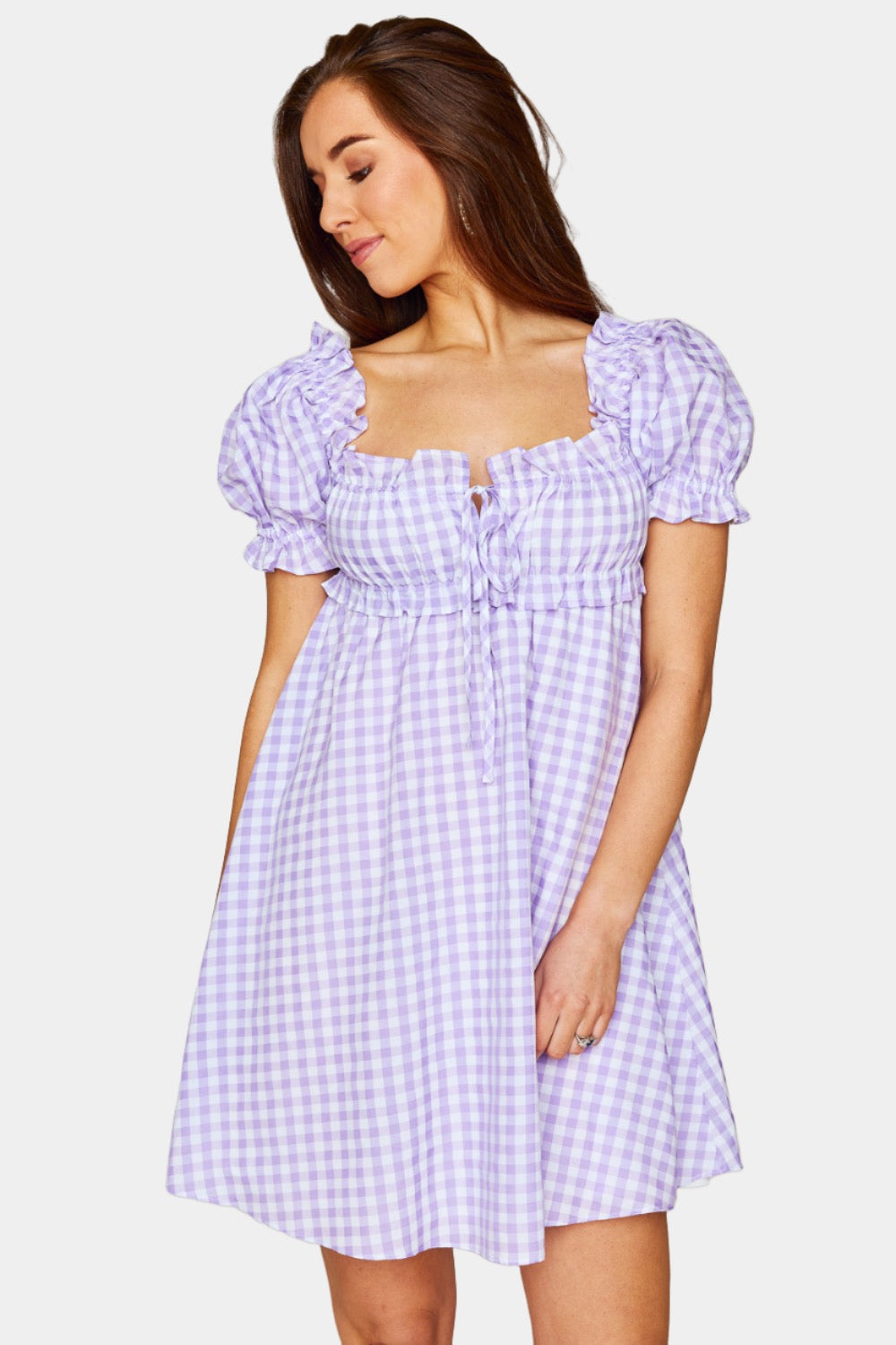 BuddyLove Jac Puff Sleeve Short Dress - Purple Plaid