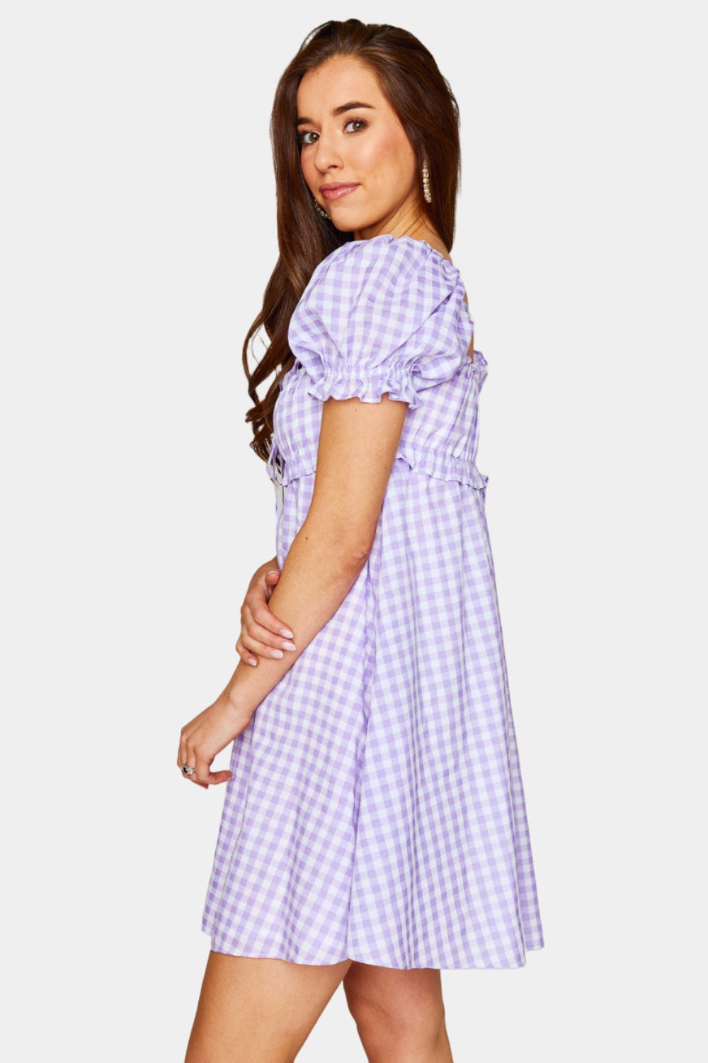 BuddyLove Jac Puff Sleeve Short Dress - Purple Plaid