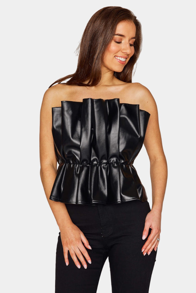 BuddyLove Giselle Pleated Strapless Top - Black