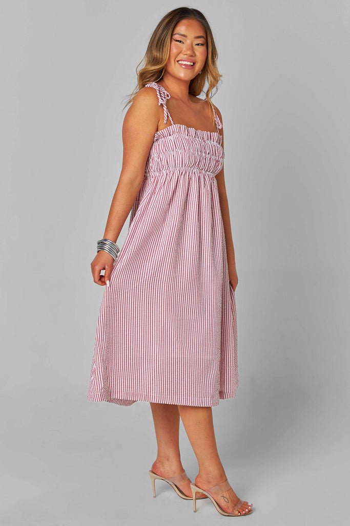 BuddyLove Lexi Tie-Shoulder Midi Dress - Dusty Pink