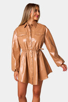 BuddyLove Ariella Button Up Mini Dress - Mocha