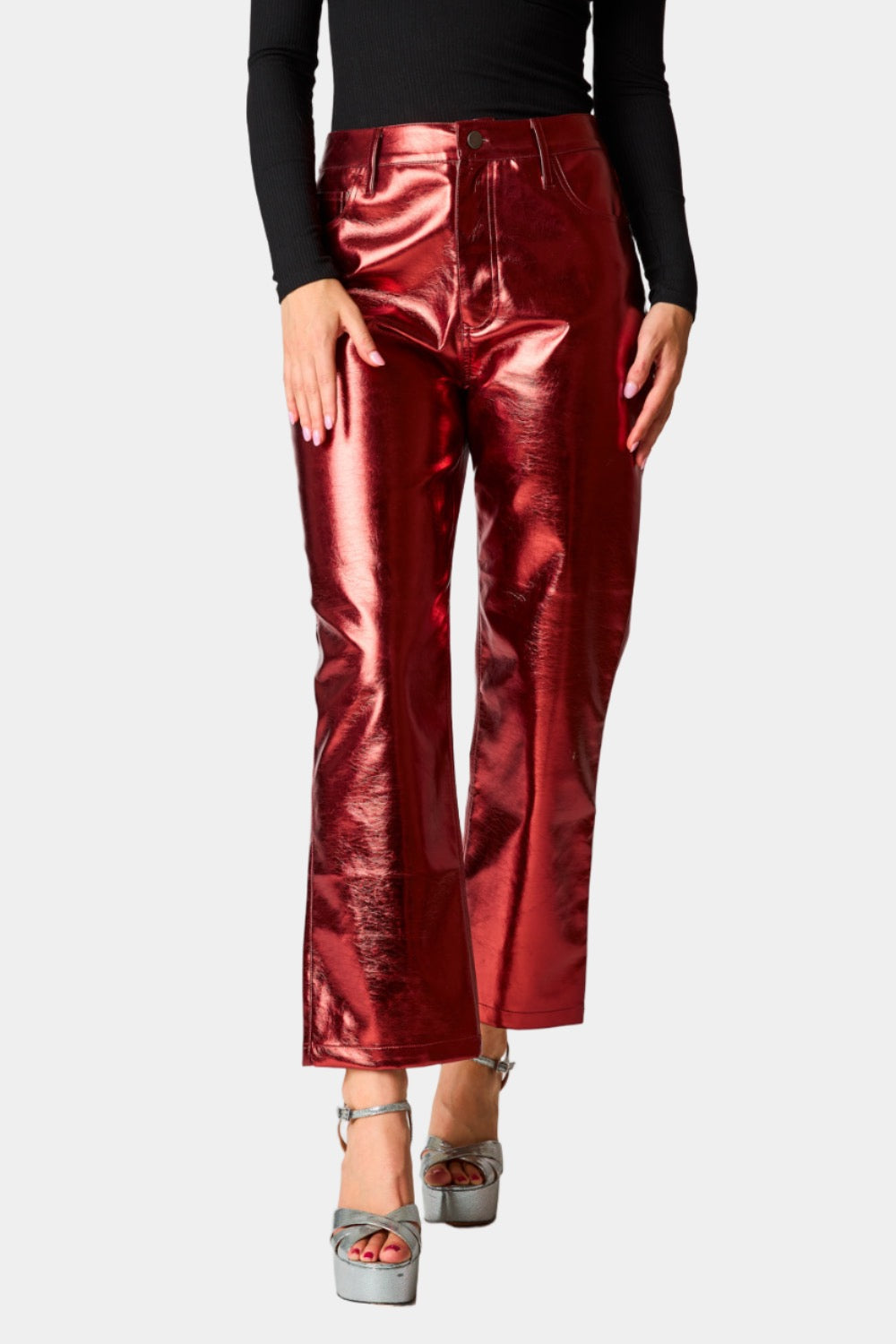High Waisted Metallic Full Length Pants
