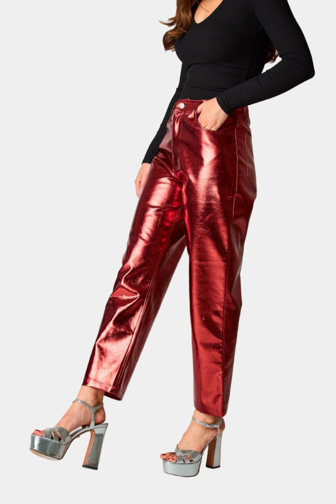 BuddyLove Travolta High-Rise Metallic Pants - Bronze