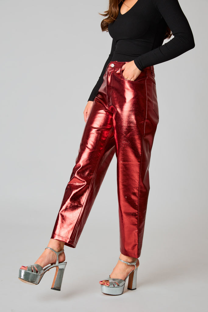 BuddyLove Travolta High-Rise Metallic Pants - Bronze