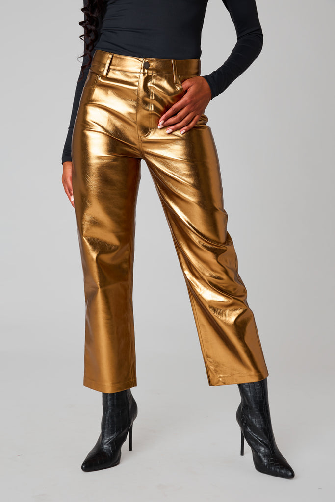 BuddyLove Travolta High-Rise Metallic Pants - Gold