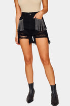 BuddyLove Elvis Crystal Fringe Denim Shorts - Black