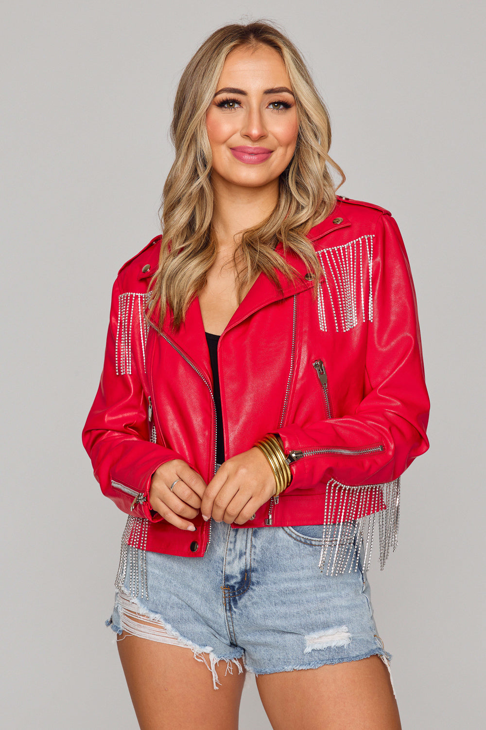 BuddyLove | Rife Crystal Fringe Leather Jacket | Red – BuddyLove Label