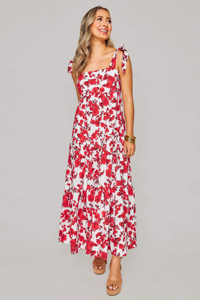 BuddyLove Arlene Tie-Shoulder Maxi Dress - Scarlet Flower