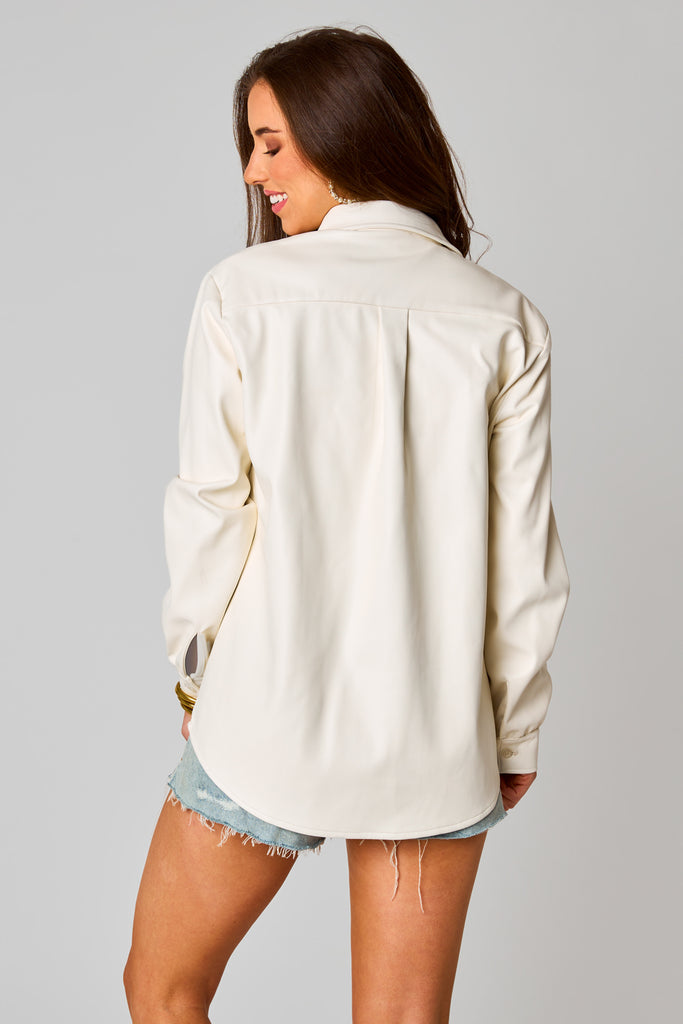 BuddyLove Brielle Vegan Leather Button Up Top - White