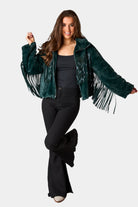 BuddyLove Skylar Fringe Faux Fur Jacket - Jade