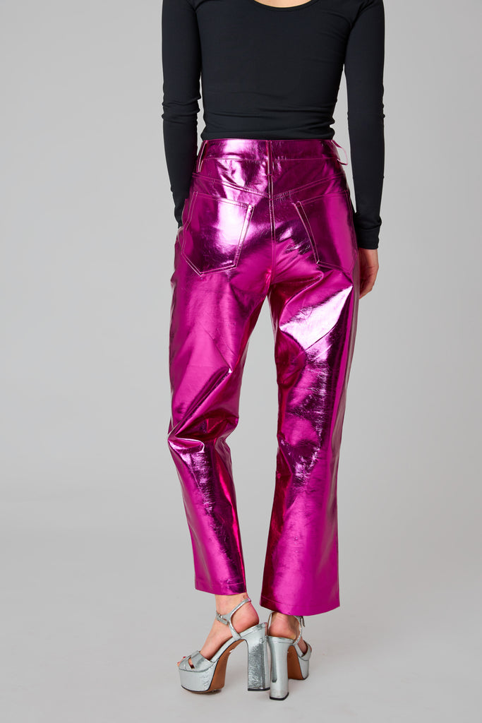 BuddyLove Travolta High-Rise Metallic Pants - Electric