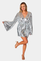 BuddyLove Lynlee Sequin Wrap Dress - Silver