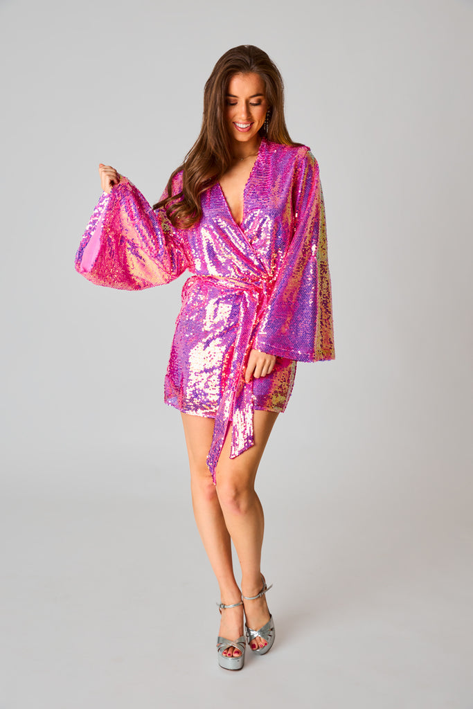 BuddyLove Lynlee Sequin Wrap Dress - Taffy