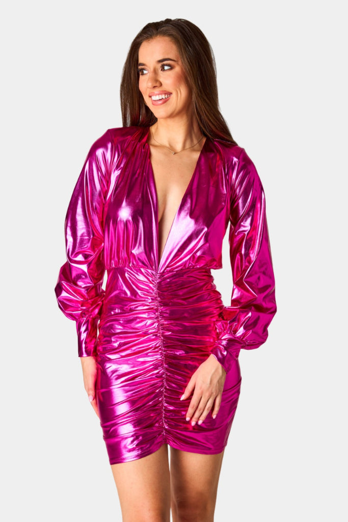 BuddyLove Cyrus Metallic Short Dress - Fuchsia