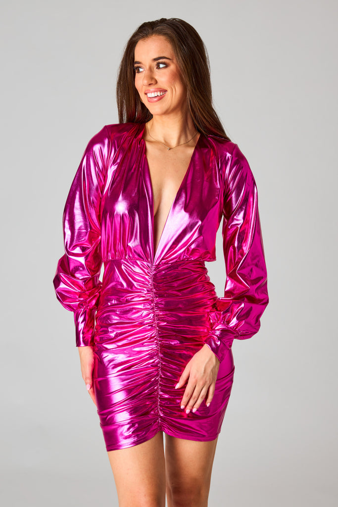 BuddyLove Cyrus Metallic Short Dress - Fuchsia