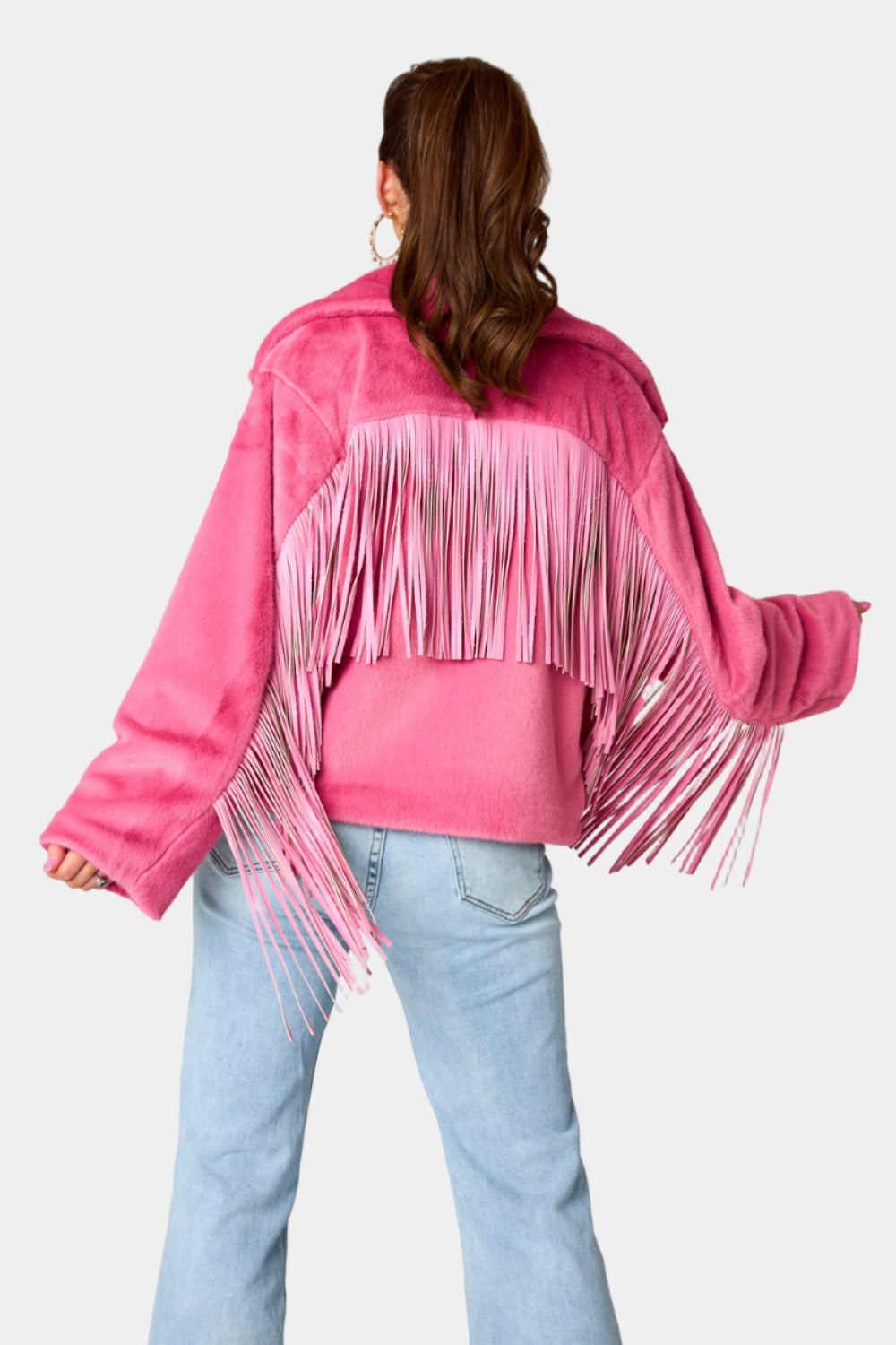 BuddyLove Skylar Fringe Faux Fur Jacket - Hot Pink