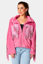 BuddyLove Skylar Fringe Faux Fur Jacket - Hot Pink