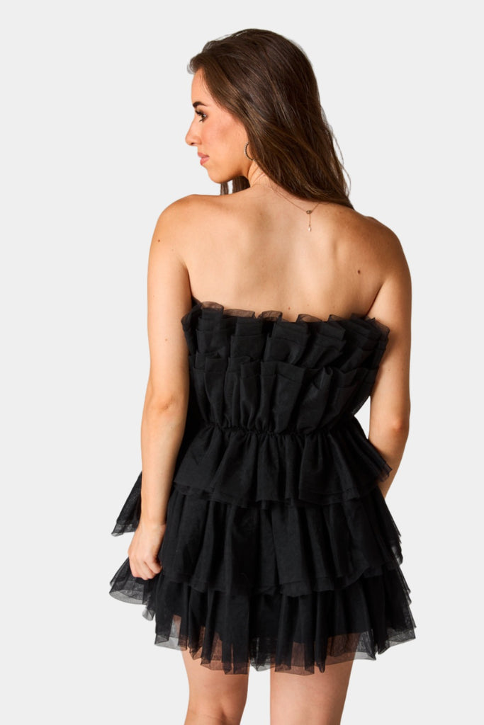 BuddyLove Powder Puff Strapless Tulle Mini Dress - Black