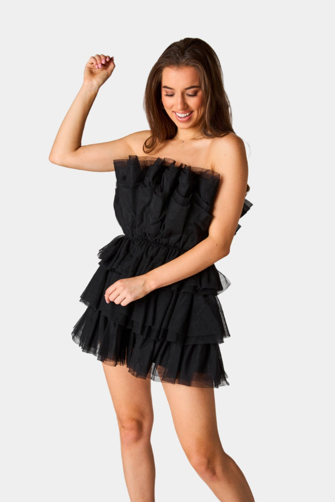 BuddyLove Powder Puff Strapless Tulle Mini Dress - Black