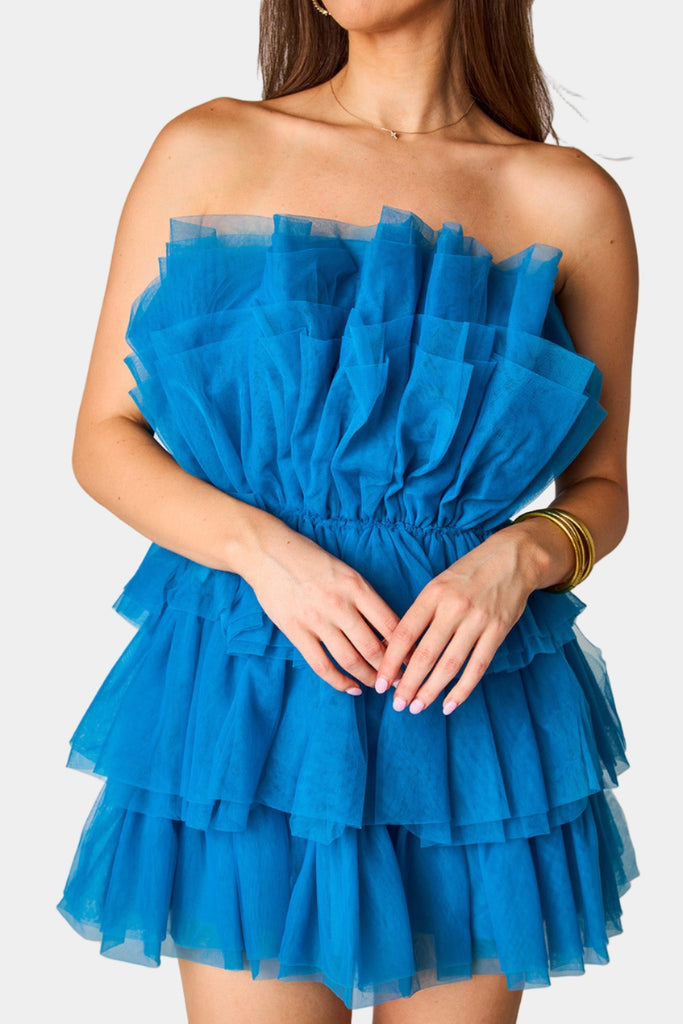 BuddyLove Powder Puff Strapless Tulle Mini Dress - Indigo