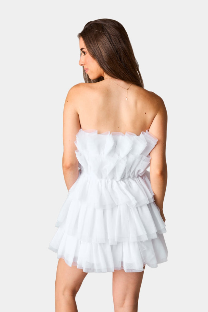 BuddyLove Powder Puff Strapless Tulle Mini Dress - White