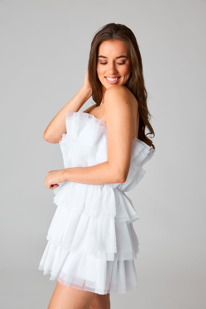 BuddyLove Powder Puff Strapless Tulle Mini Dress - White