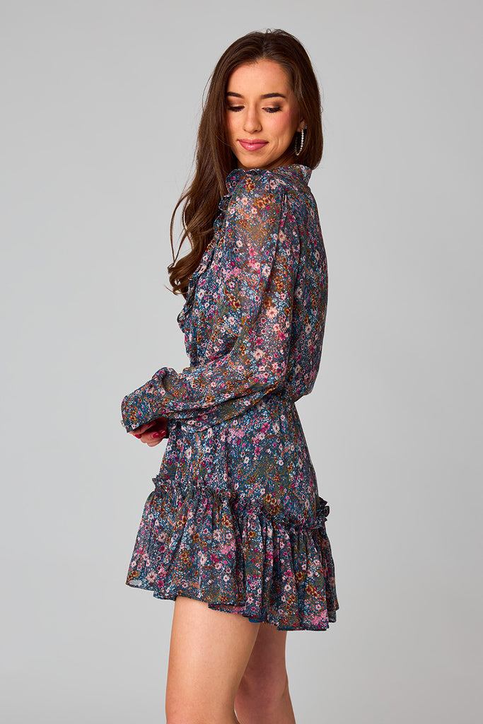 BuddyLove Celia Long Sleeve Mini Dress - Hollyhock