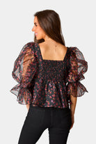 BuddyLove Pammie Puff Sleeve Peplum Top - Floral Fantasy