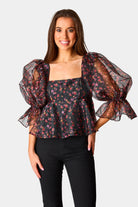 BuddyLove Pammie Puff Sleeve Peplum Top - Floral Fantasy