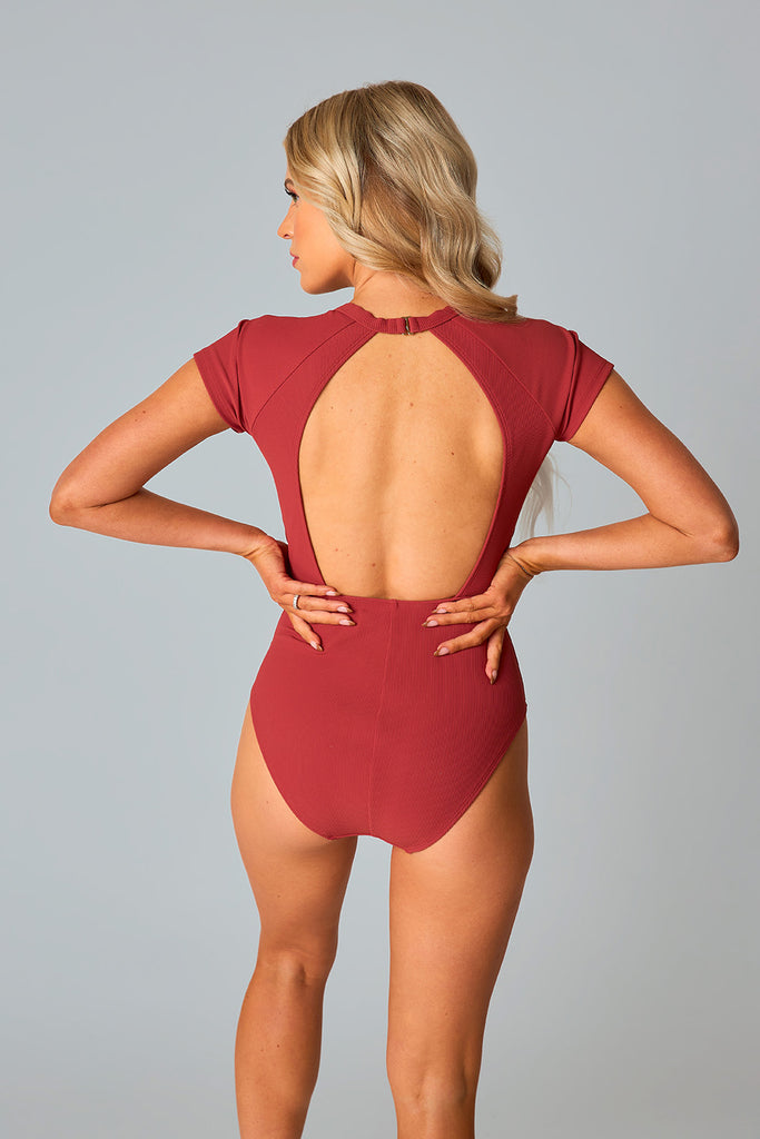 BuddyLove Mona Short Sleeve One-Piece Swimsuit - Rust