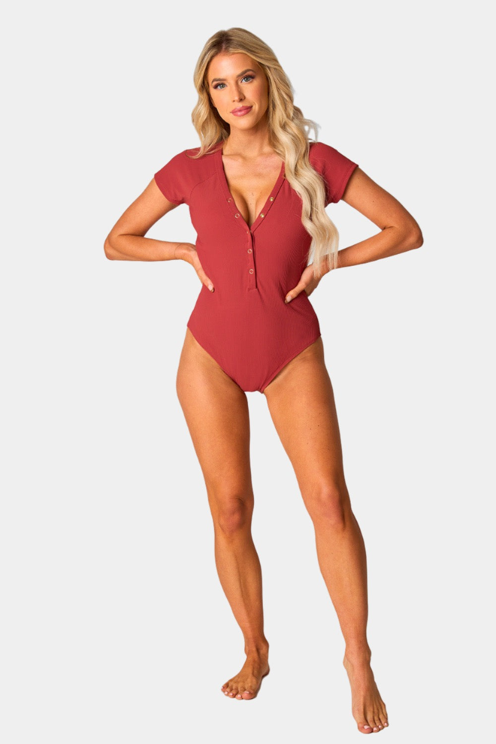 BuddyLove Mona Short Sleeve One-Piece Swimsuit - Rust