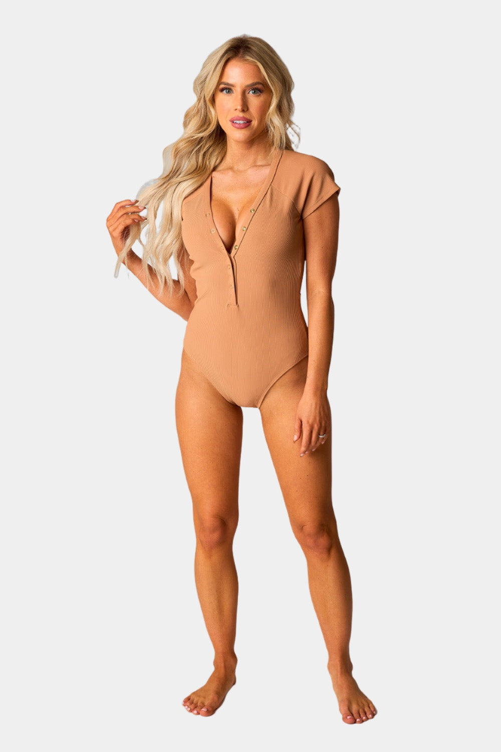 BuddyLove Mona Short Sleeve One-Piece Swimsuit - Sand