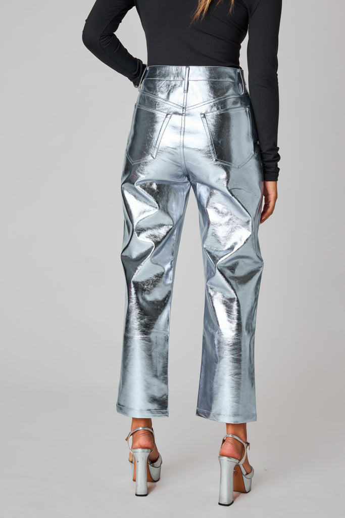 BuddyLove Travolta High-Rise Metallic Pants - Silver