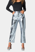 BuddyLove Travolta High-Rise Metallic Pants - Silver