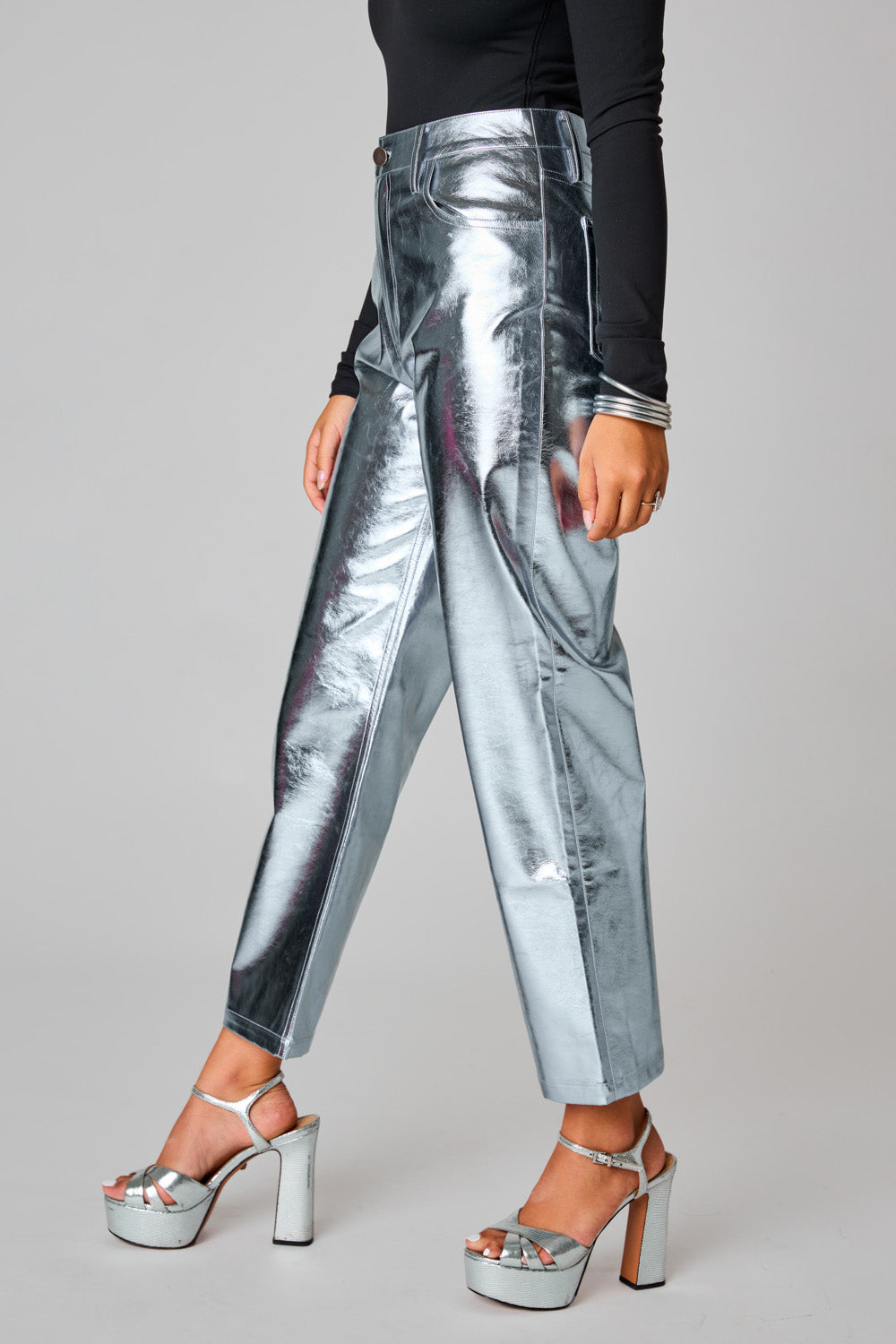 BuddyLove Travolta High-Rise Metallic Pants - Silver