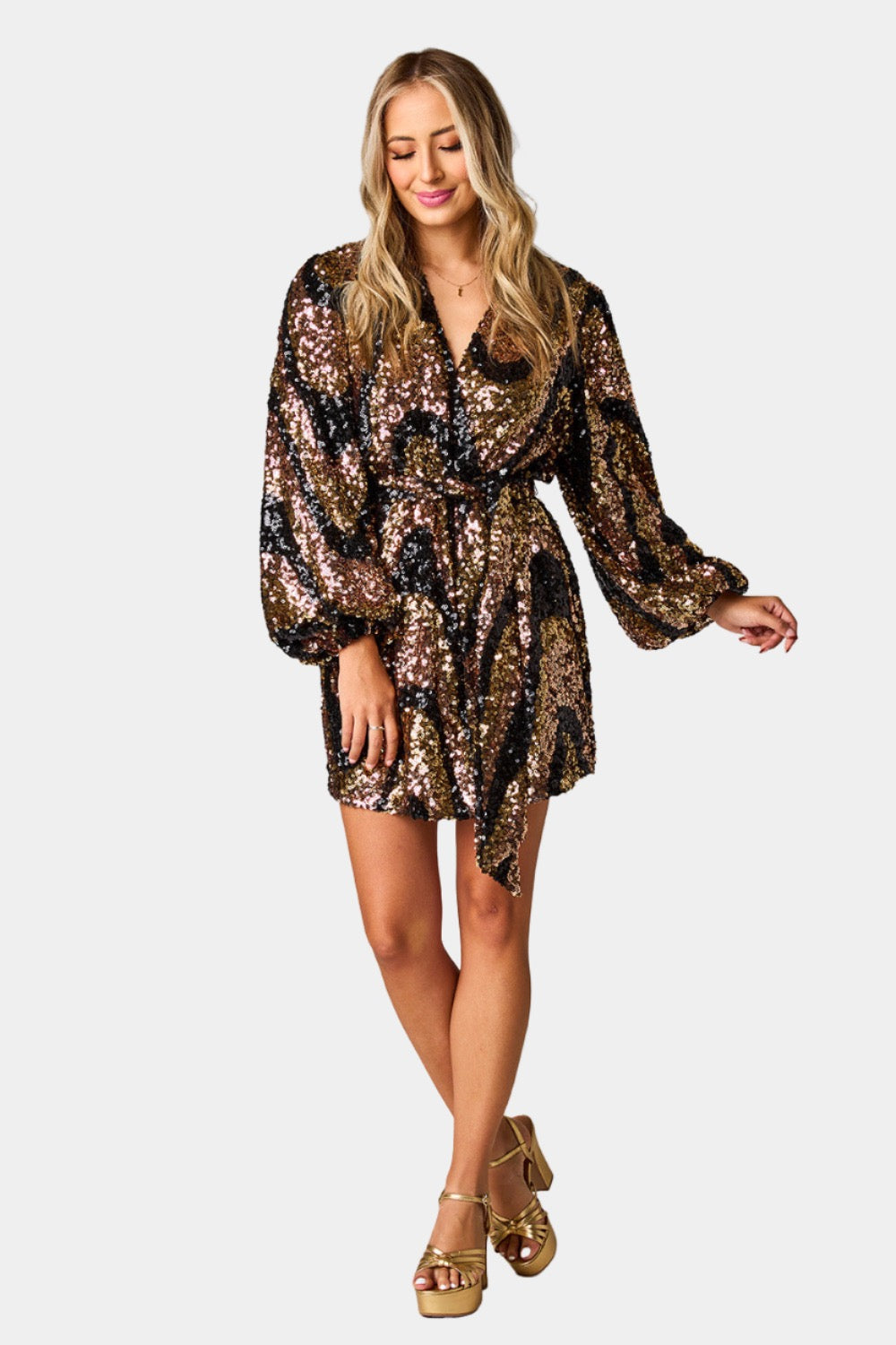 Love and Luxe Sequin Wrap Mini Dress Curves • Impressions Online Boutique