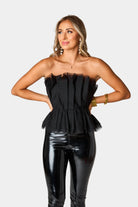 BuddyLove Giselle Pleated Strapless Top - Jet Black