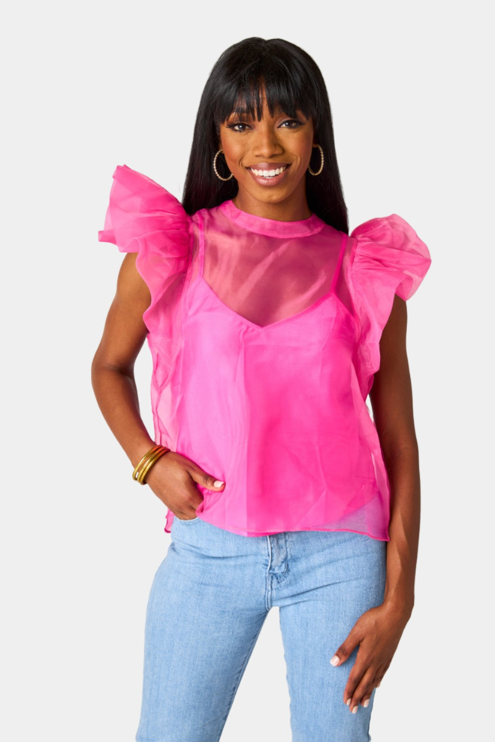 Pulled To Paradise Embroidered Top in Hot Pink